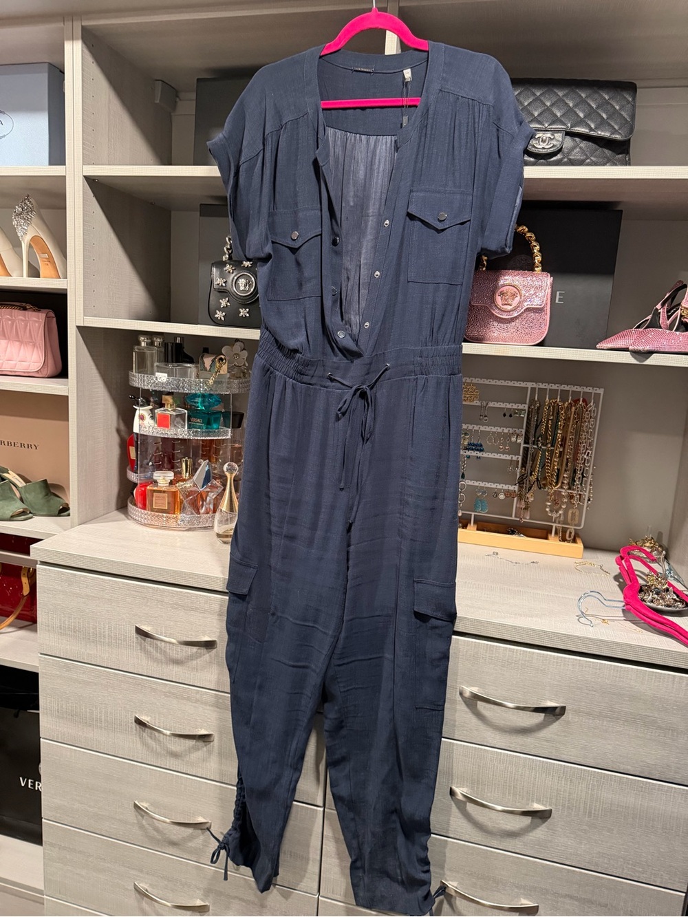 Elie Tahari Navy Utility Jumpsuit